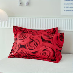 Romantic Red Rose Print Bedding Set Soft Comfortable Duvet Cover 3pcs