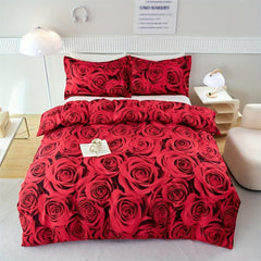 Romantic Red Rose Print Bedding Set Soft Comfortable Duvet Cover 3pcs