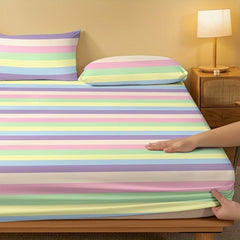 Soft Striped Brushed Fitted Sheet Bedding Mattress Cover