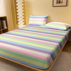 Soft Striped Brushed Fitted Sheet Bedding Mattress Cover