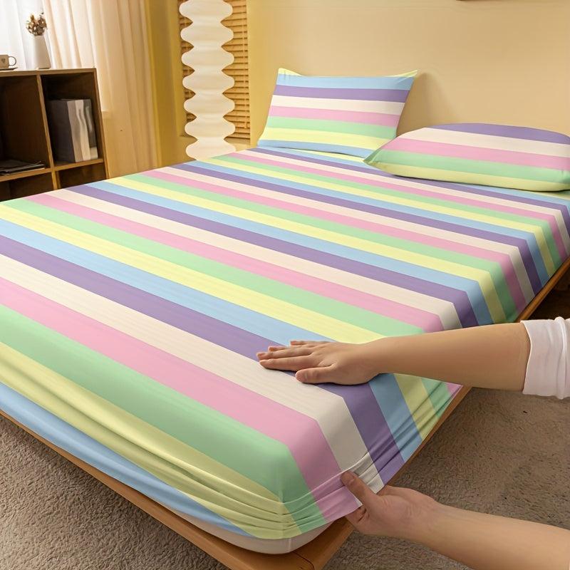 Soft Striped Brushed Fitted Sheet Bedding Mattress Cover