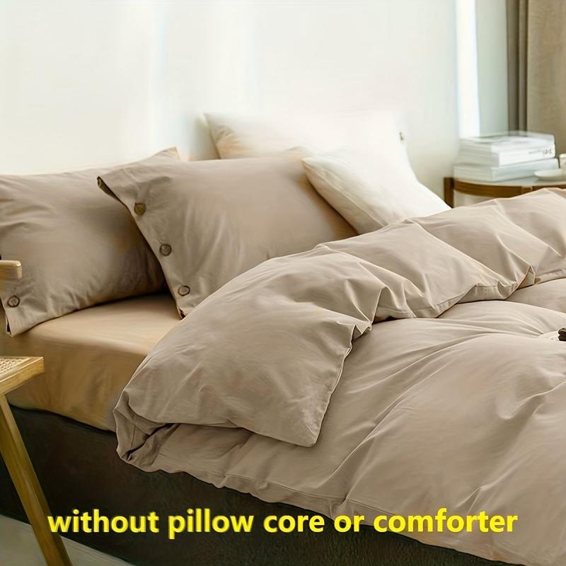 3pcs Soft and Breathable Duvet Cover Set Button Closure