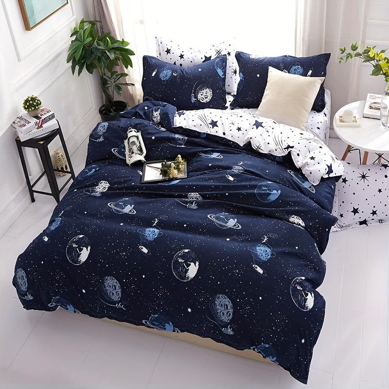 Cartoon Star Universe Planets Duvet Cover Set Soft and Breathable Design