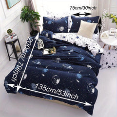 Cartoon Star Universe Planets Duvet Cover Set Soft and Breathable Design