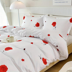Romantic Red Rose Print Bedding Set - 3pcs Duvet Cover Set