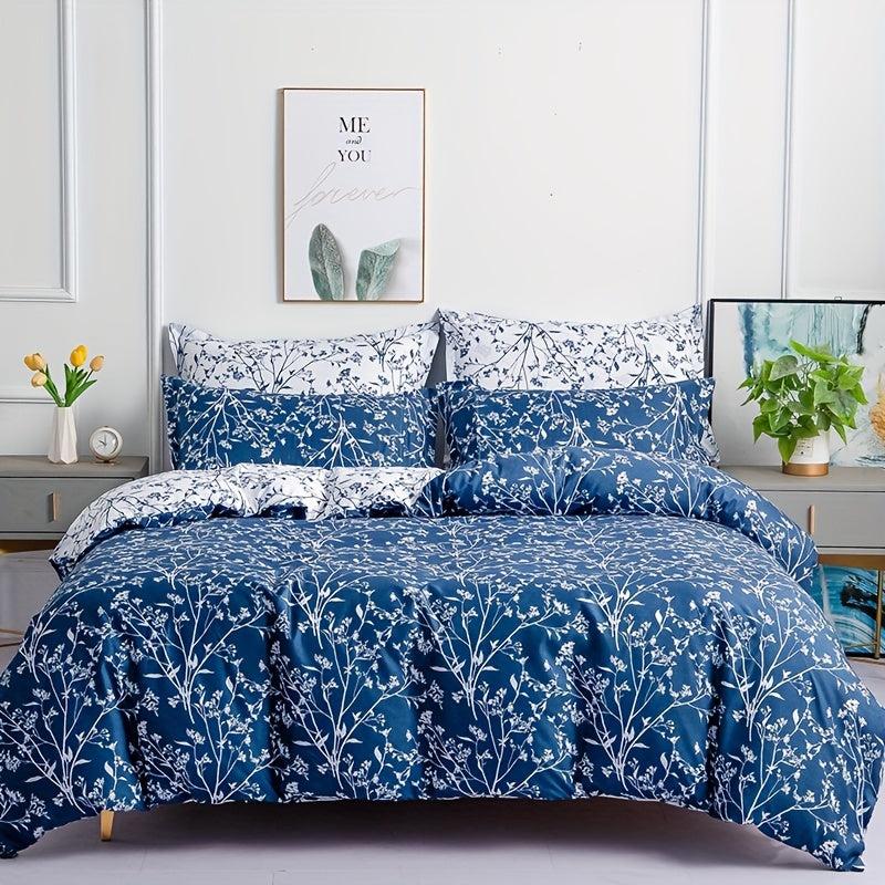 3pcs Branch Leaf Print Bedding Set Soft Breathable Duvet Cover