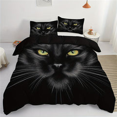 Animal Duvet Cover Set Cat With Yellow Eyes Printed Bedding Set