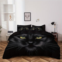 Animal Duvet Cover Set Cat With Yellow Eyes Printed Bedding Set