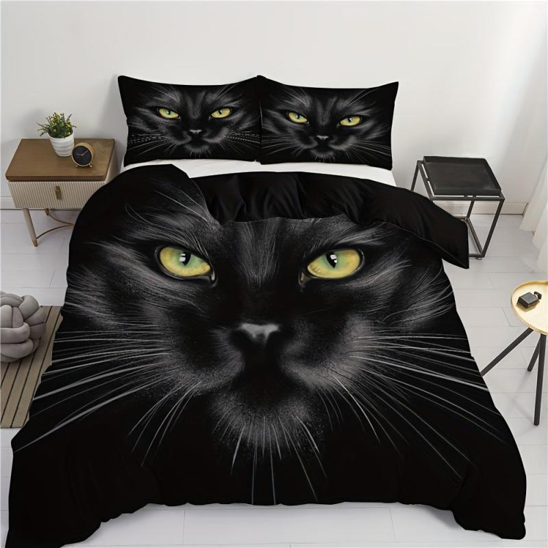 Animal Duvet Cover Set Cat With Yellow Eyes Printed Bedding Set