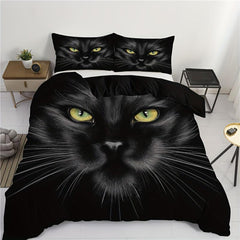 Animal Duvet Cover Set Cat With Yellow Eyes Printed Bedding Set
