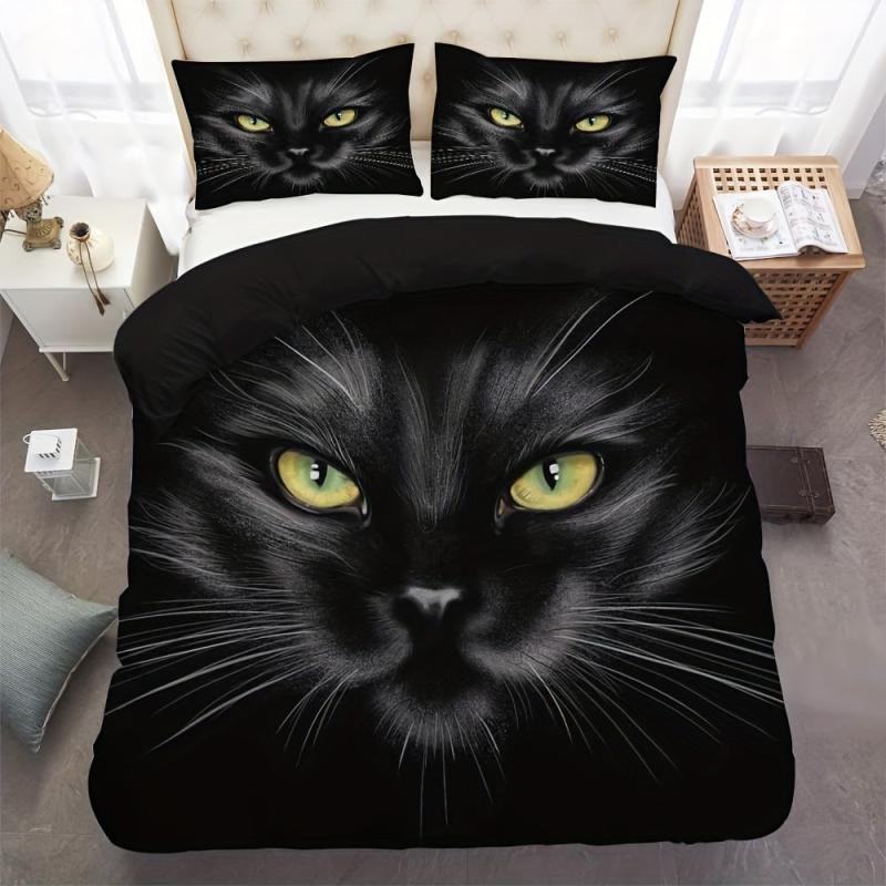 Animal Duvet Cover Set Cat With Yellow Eyes Printed Bedding Set