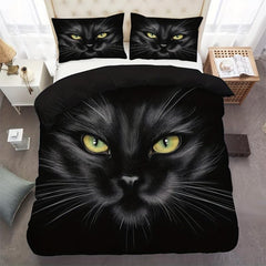 Animal Duvet Cover Set Cat With Yellow Eyes Printed Bedding Set