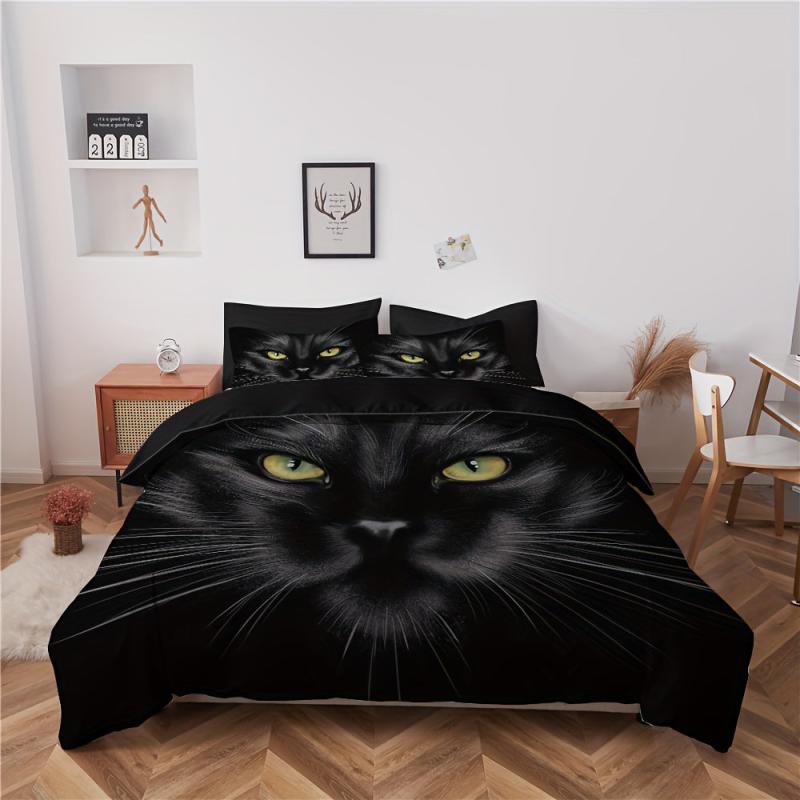 Animal Duvet Cover Set Cat With Yellow Eyes Printed Bedding Set