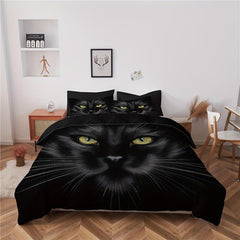 Animal Duvet Cover Set Cat With Yellow Eyes Printed Bedding Set