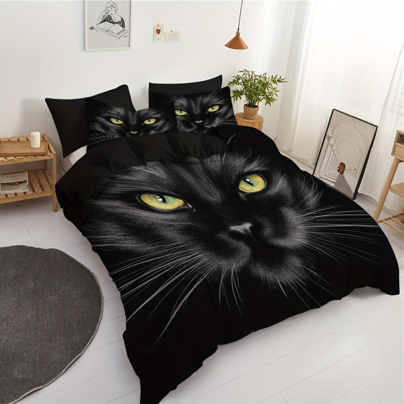 Animal Duvet Cover Set Cat With Yellow Eyes Printed Bedding Set