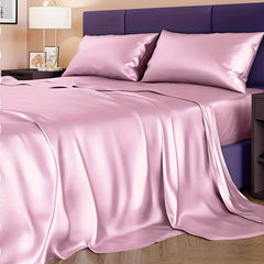 4pcs Satin Fitted Sheet Set Soft Silky Skin-friendly Silk Bedding