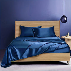 4pcs Satin Fitted Sheet Set Soft Silky Skin-friendly Silk Bedding