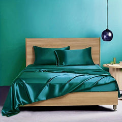 4pcs Satin Fitted Sheet Set Soft Silky Skin-friendly Silk Bedding