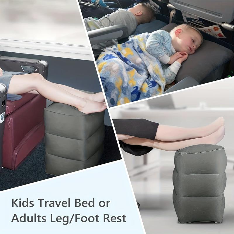 1pc Flocking PVC Inflatable Footstools - Leg Rest for Travel or Office Nap