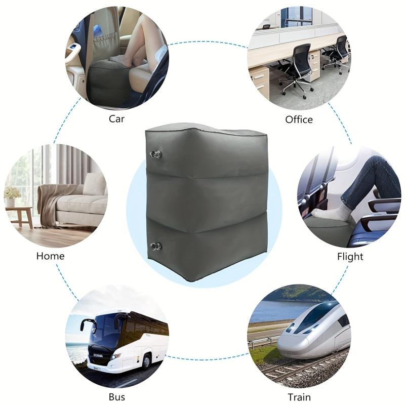 1pc Flocking PVC Inflatable Footstools - Leg Rest for Travel or Office Nap