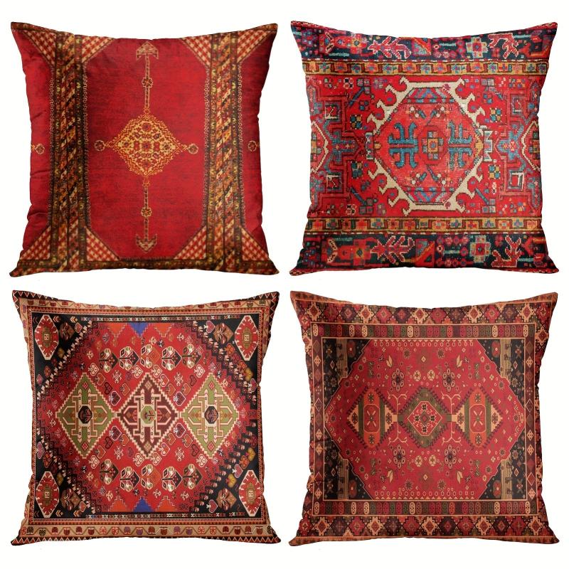 Geometric Persian Tribal Throw Pillow Covers Ikat Pillow Cases Colorful Red