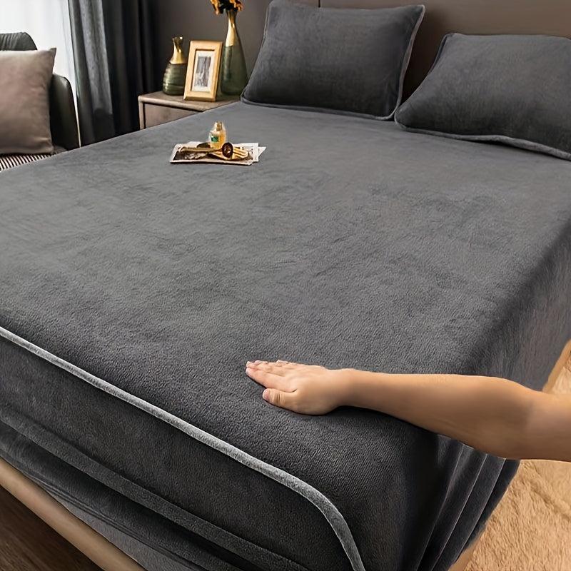 Winter Warm Coral Velvet Fitted Sheet Dark Grey