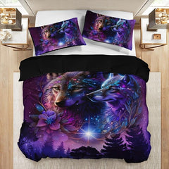 Starry Sky Forest Wolf Print Bedding Set Soft & Breathable Duvet Cover