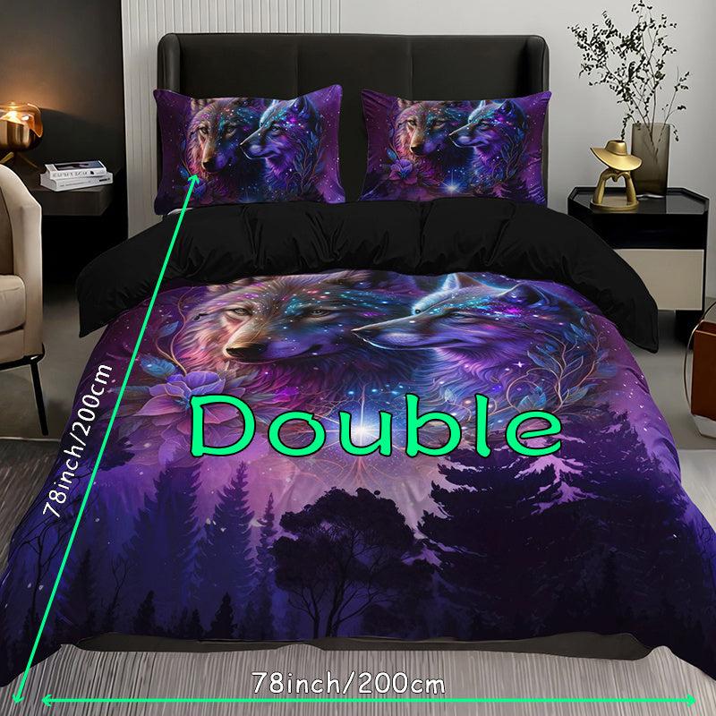Starry Sky Forest Wolf Print Bedding Set Soft & Breathable Duvet Cover