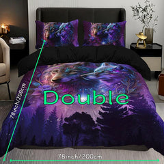 Starry Sky Forest Wolf Print Bedding Set Soft & Breathable Duvet Cover