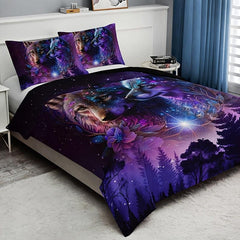 Starry Sky Forest Wolf Print Bedding Set Soft & Breathable Duvet Cover