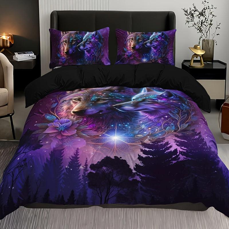 Starry Sky Forest Wolf Print Bedding Set Soft & Breathable Duvet Cover