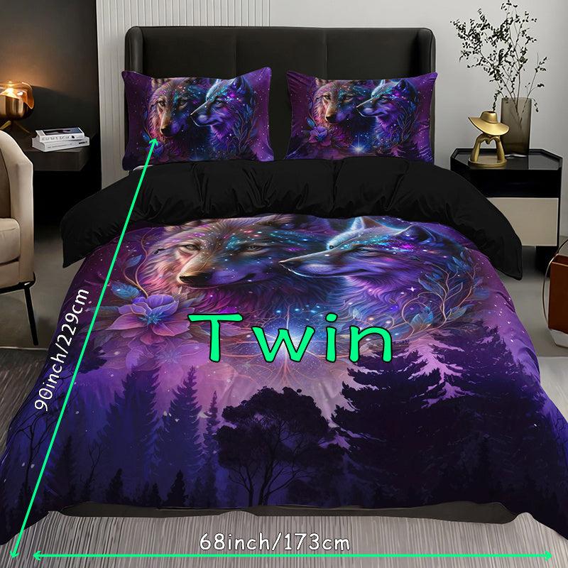 Starry Sky Forest Wolf Print Bedding Set Soft & Breathable Duvet Cover