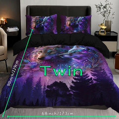 Starry Sky Forest Wolf Print Bedding Set Soft & Breathable Duvet Cover