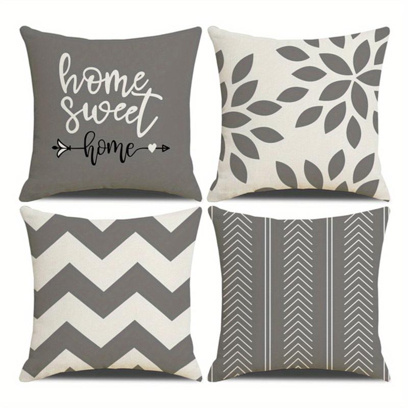 4pcs Square Cushion Cover Zipper Printed Pillowcase Home Decor