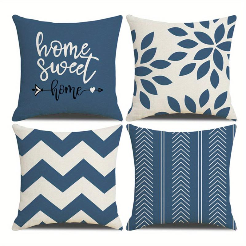 4pcs Square Cushion Cover Zipper Printed Pillowcase Home Decor