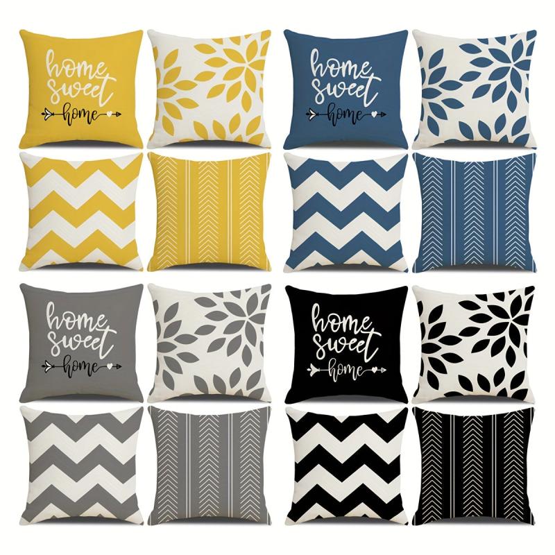 4pcs Square Cushion Cover Zipper Printed Pillowcase Home Decor