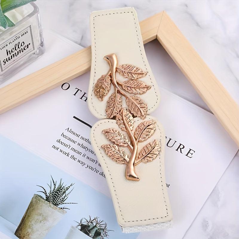 Double Golden Leaf Buckle Wide Belts - Solid Elastic Waistband for Women