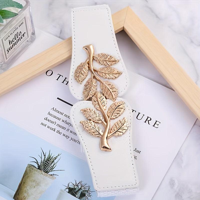 Double Golden Leaf Buckle Wide Belts - Solid Elastic Waistband for Women