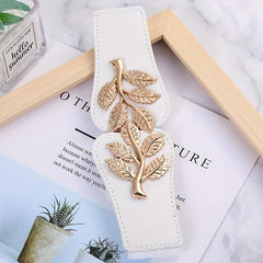 Double Golden Leaf Buckle Wide Belts - Solid Elastic Waistband for Women