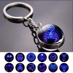 Double Sided Glass Ball Keychain with 12 Constellations