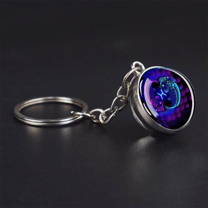 Double Sided Glass Ball Keychain with 12 Constellations