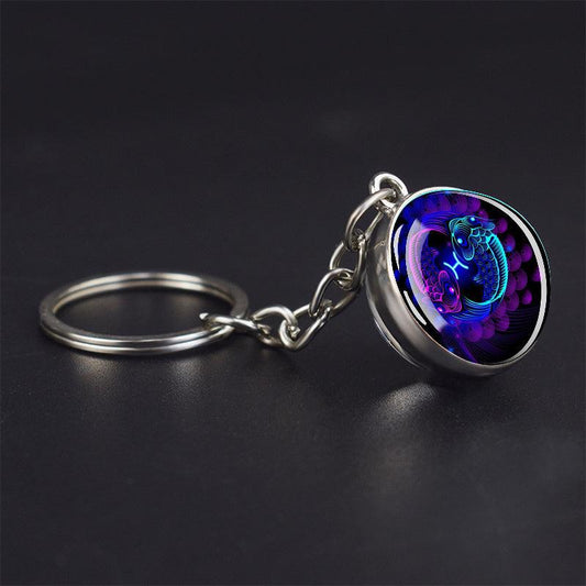 Double Sided Glass Ball Keychain with 12 Constellations