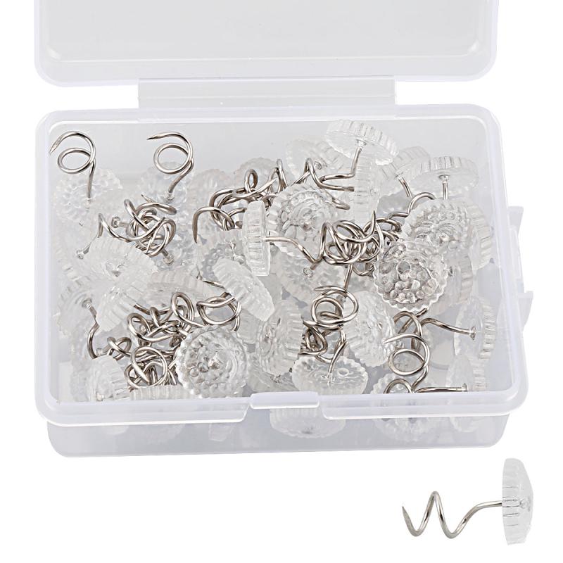 50pcs Clear Heads Twist Pins with Storage Box Upholstery Tacks Headliner Pins