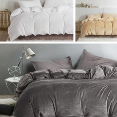 3pc Soft Velvet Duvet Cover Set with Matching Pillow Cases