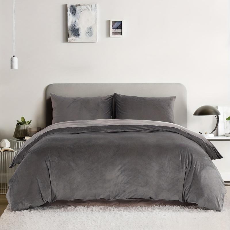 3pc Soft Velvet Duvet Cover Set with Matching Pillow Cases