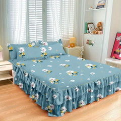 Aloe Cotton Bed Skirt Elastic Flower Print Bedroom Living Room Decor