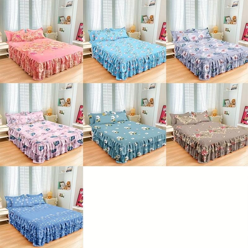 Aloe Cotton Bed Skirt Elastic Flower Print Bedroom Living Room Decor