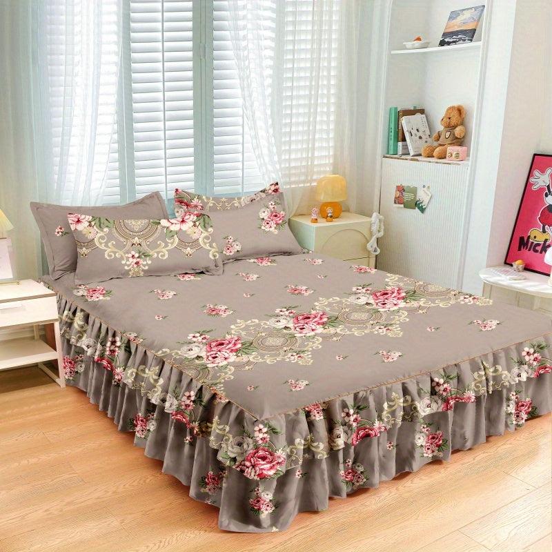 Aloe Cotton Bed Skirt Elastic Flower Print Bedroom Living Room Decor