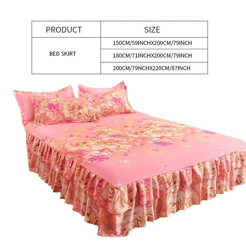 Aloe Cotton Bed Skirt Elastic Flower Print Bedroom Living Room Decor