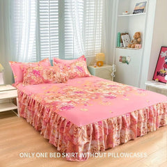 Aloe Cotton Bed Skirt Elastic Flower Print Bedroom Living Room Decor